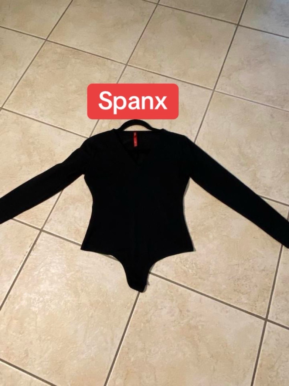 SPANX Black Long Sleeve V-Neck Bodysuit